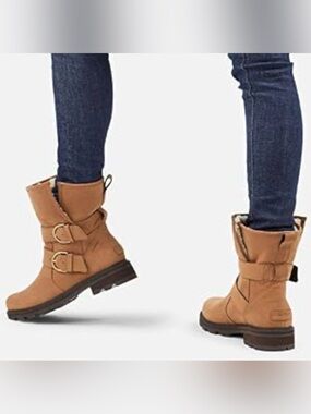 Sorel Tan Double-Buckle Lennox Moto Ankle Boots